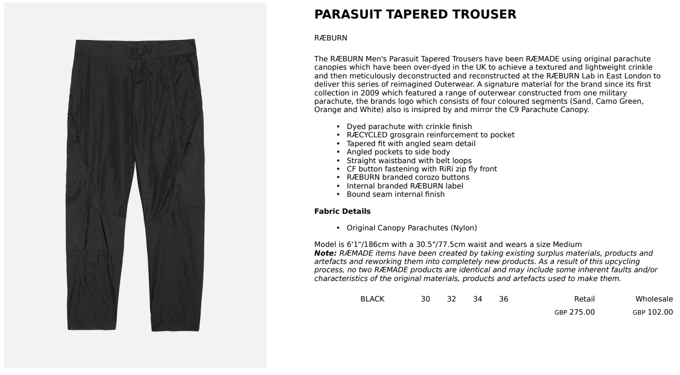 Detailed Linesheet