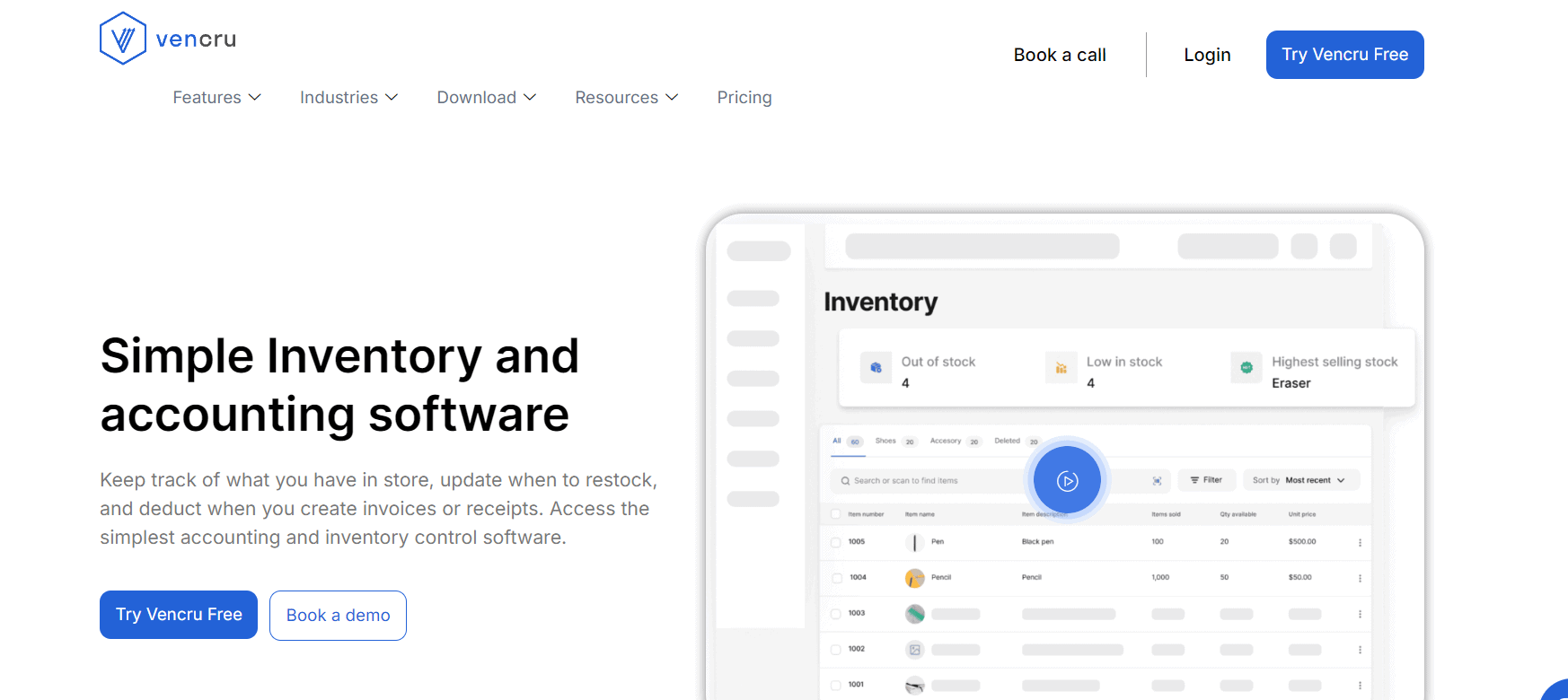 Vencru warehoust inventory tracking software