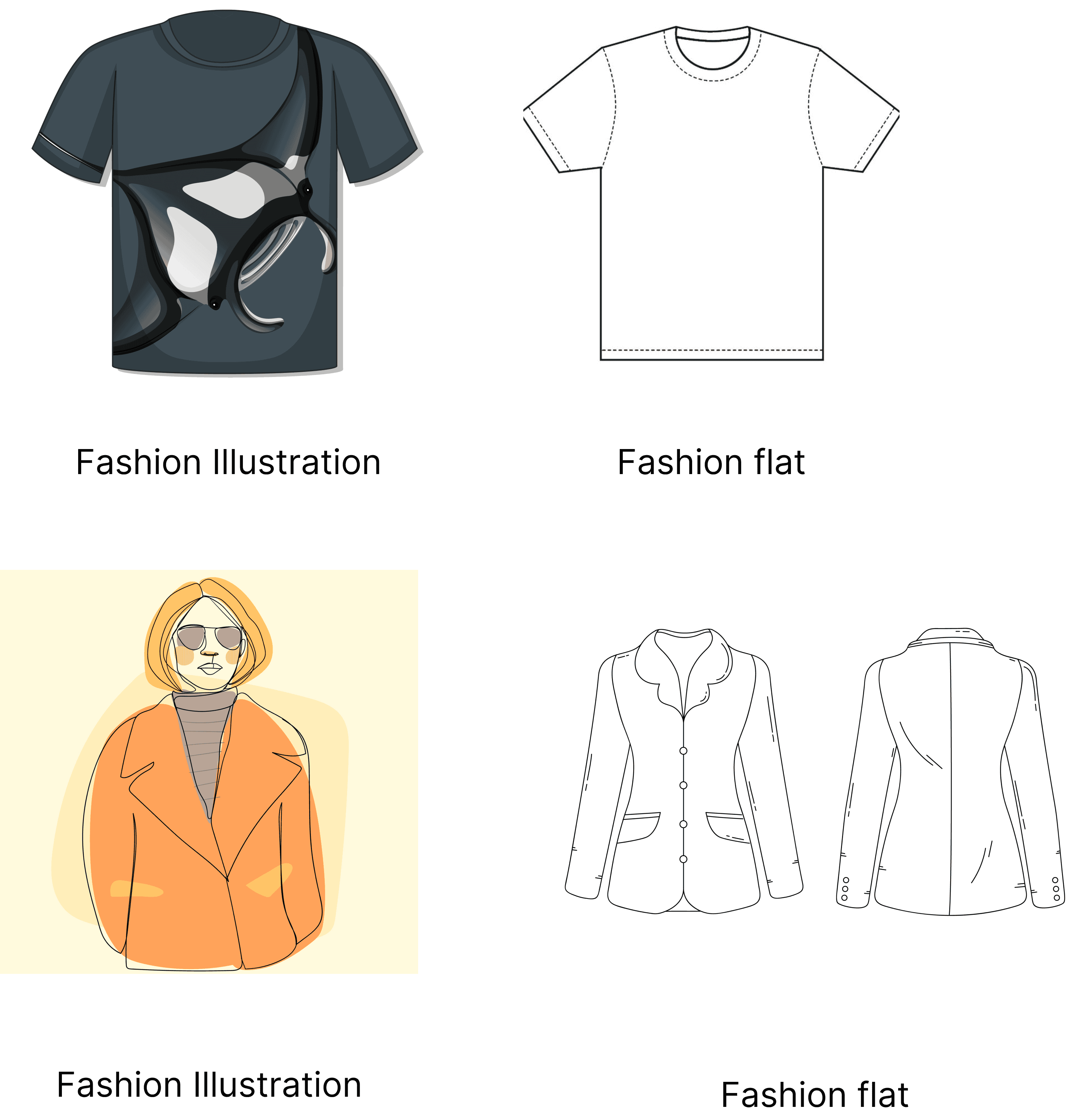 Difference fashion flat and fashion illustration