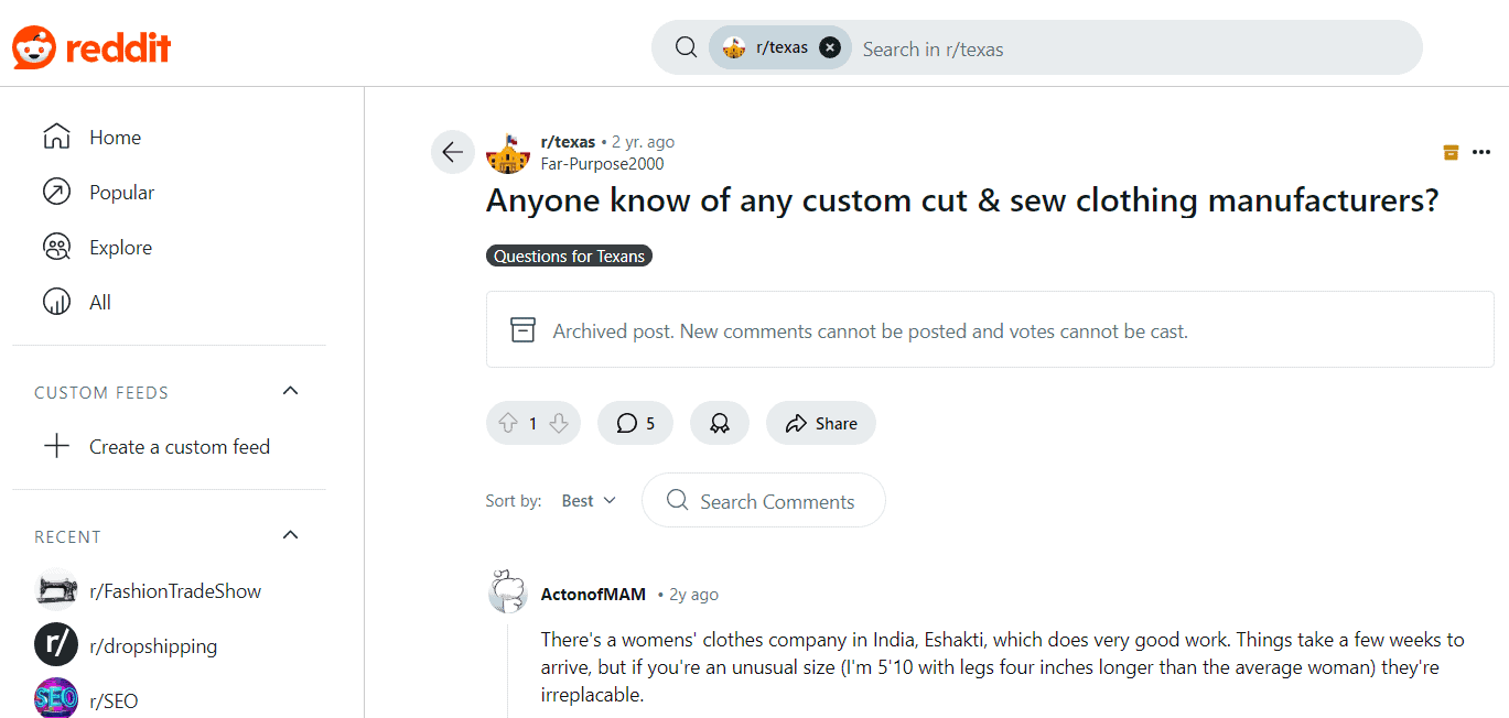 Find cut and sew manufacturer on reddit